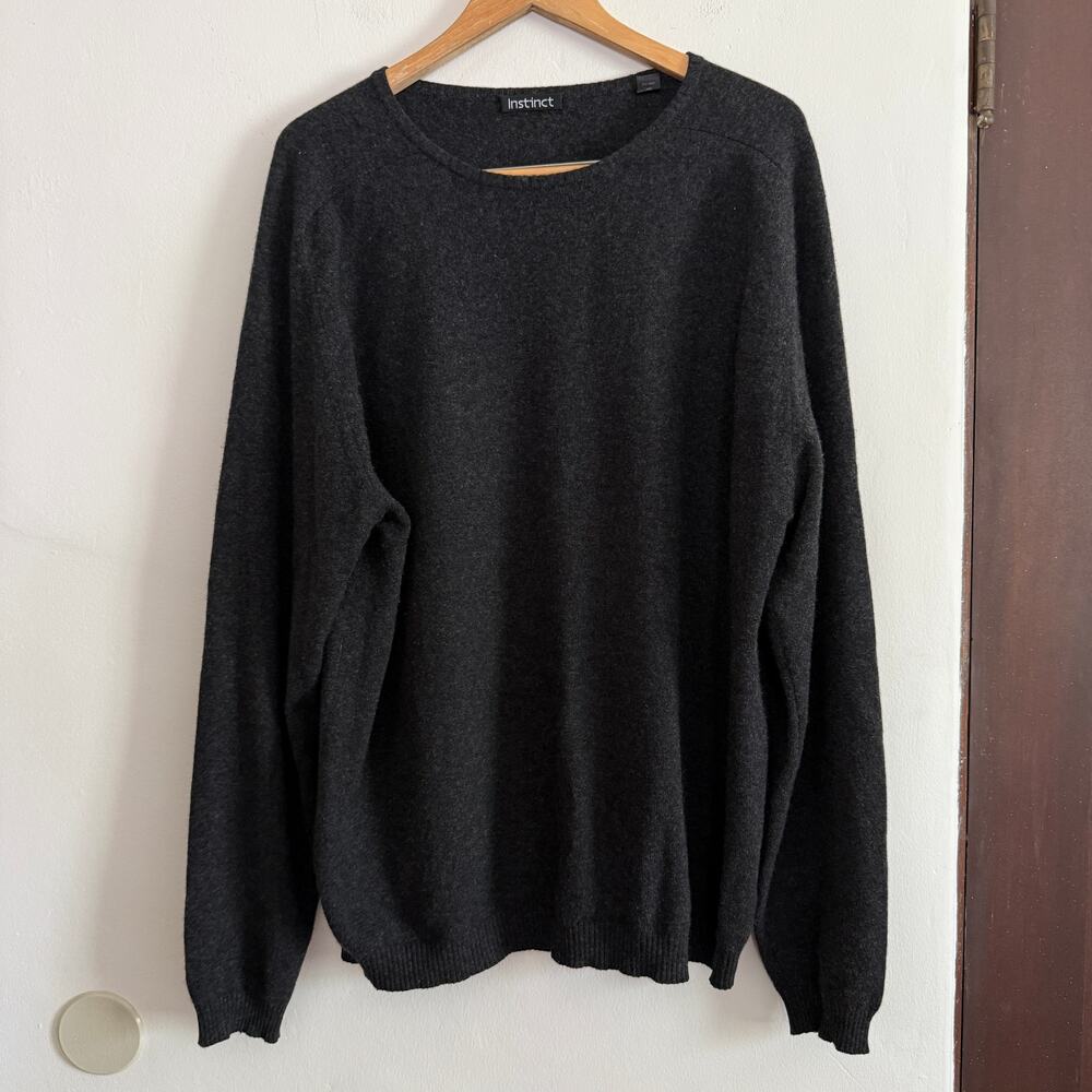 Instinct Men's Dark Gray Cashmere Sweater Charcoal Crewneck Sweater | XL